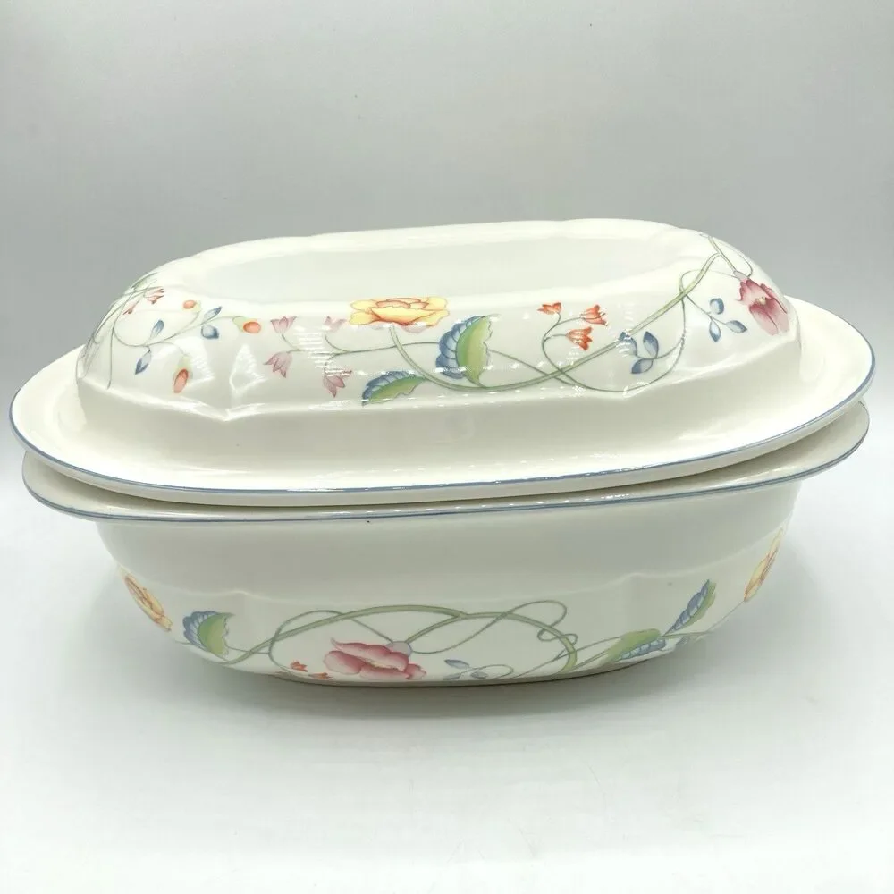 Vtg Villeroy & Boch Albertina 3 QT Oval Microwave Baker w/ Lid W Germany #1748